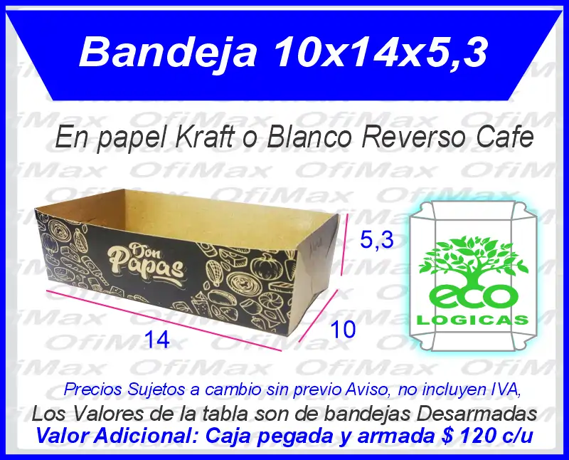bandejas de carton ecologicas para comidas rapidas 10x14x5,3, Bogota, Colombia